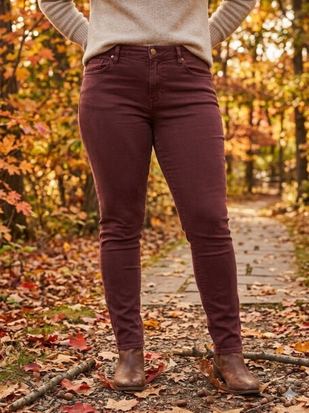 Current/Elliott NWT The Stiletto Vintage Burgundy Ankle Jeans 3127